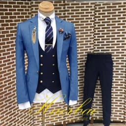 Men's Suit Business Jacket Dark Gray Jacket Navy Blue Vest Pants 3-Piece Set Slim Fit Wedding Tuxedo for Men