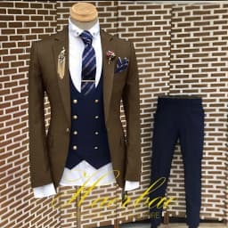 Men's Suit Business Jacket Dark Gray Jacket Navy Blue Vest Pants 3-Piece Set Slim Fit Wedding Tuxedo for Men
