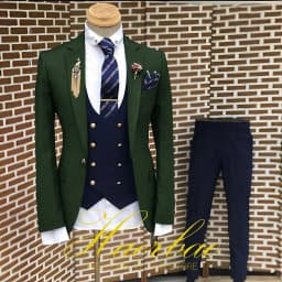 Men's Suit Business Jacket Dark Gray Jacket Navy Blue Vest Pants 3-Piece Set Slim Fit Wedding Tuxedo for Men