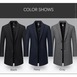 BROWON Brand 2026 Winter Elegant Woolen Coat Man Thicken Navy Color Smart Casual Outdoor Long Overcoat for Men Wollmantel
