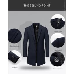 BROWON Brand 2026 Winter Elegant Woolen Coat Man Thicken Navy Color Smart Casual Outdoor Long Overcoat for Men Wollmantel