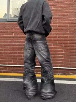 Men's Single Breasted Design Retro Black Gray Jeans Wide-leg Denim Trousers Boys Bottom High Waist Sweatpants Male Casual Pants