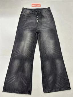 Men's Single Breasted Design Retro Black Gray Jeans Wide-leg Denim Trousers Boys Bottom High Waist Sweatpants Male Casual Pants