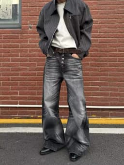 Men's Single Breasted Design Retro Black Gray Jeans Wide-leg Denim Trousers Boys Bottom High Waist Sweatpants Male Casual Pants