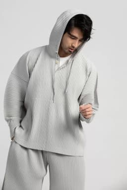 Miyake Pleated Hoodies For Men Breathable Loose Drawstring Casual Top