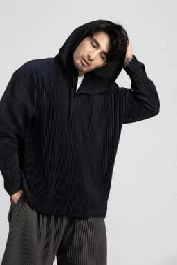 Miyake Pleated Hoodies For Men Breathable Loose Drawstring Casual Top