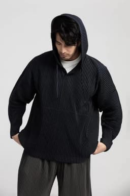 Miyake Pleated Hoodies For Men Breathable Loose Drawstring Casual Top