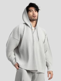 Miyake Pleated Hoodies For Men Breathable Loose Drawstring Casual Top
