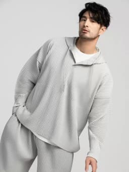 Miyake Pleated Hoodies For Men Breathable Loose Drawstring Casual Top