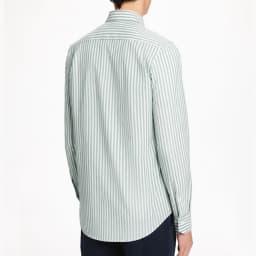 CH Letter Embroidered Stripe Long Sleeve Shirt Men Point Collar Regular Fit Minimalist Chic Soft Cotton Tops