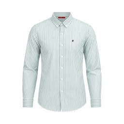 CH Letter Embroidered Stripe Long Sleeve Shirt Men Point Collar Regular Fit Minimalist Chic Soft Cotton Tops