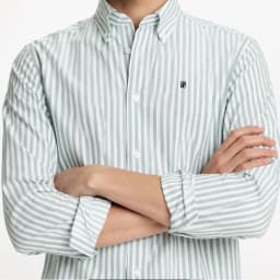 CH Letter Embroidered Stripe Long Sleeve Shirt Men Point Collar Regular Fit Minimalist Chic Soft Cotton Tops