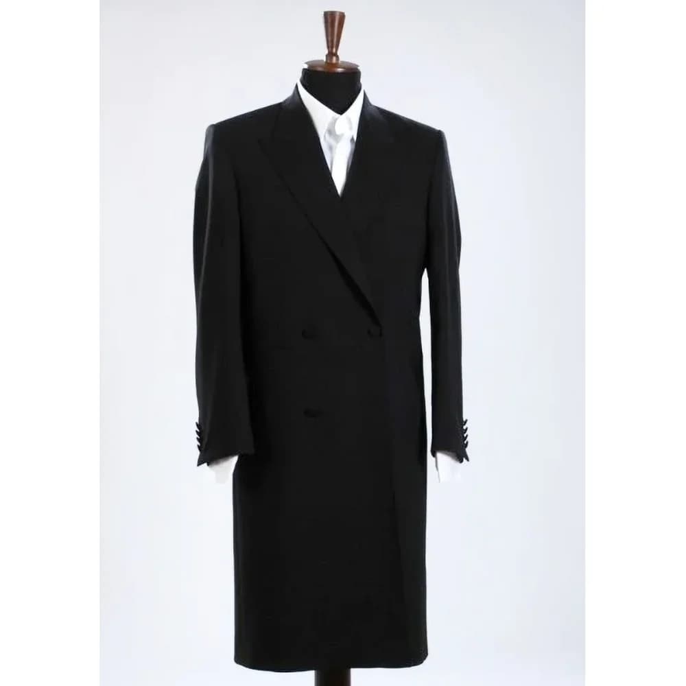 Fashion Black Men's Suits Jacket Peak Lapel Double Breasted Business Casual Slim Solid Long Coat Male Blazer Only One Jacket