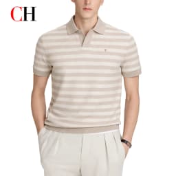 CH Men Two Tone Striped Short Sleeve Polo Shirt Distinct Tiny Brand Embroidery Left Chest Minimalist Golf Vacation Commute Wear