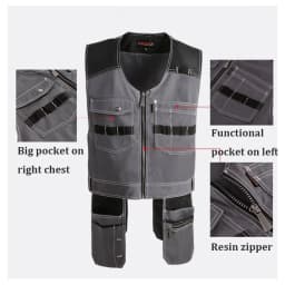 Bauskydd High Quality Men Male Female Outdoor Workwear Mens Work Vests Multifunction Tool Multi Pockets Vests Blue/Grey