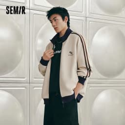 Semir Men Jacket Track Stripe Colorblock Letter Embroidery Loose Stand Collar Casual Autumn Outerwear Daily Wear 2026