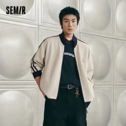 Semir Men Jacket Track Stripe Colorblock Letter Embroidery Loose Stand Collar Casual Autumn Outerwear Daily Wear 2026