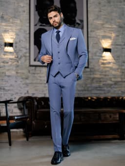 Premium Dusty Blue Men 3PCS Formal Suit Single Breasted Notched Lapel Groom Tuxedo For Wedding Graduation Business Gathering
