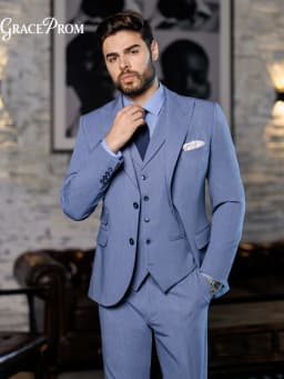 Premium Dusty Blue Men 3PCS Formal Suit Single Breasted Notched Lapel Groom Tuxedo For Wedding Graduation Business Gathering