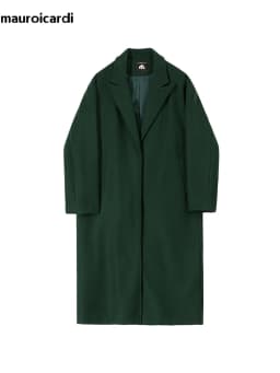 Mauroicardi Autumn Winter Long Warm Oversized Soft Dark Green Black Woolen Coat Men Loose Casual Korean Wool Blends Overcoat
