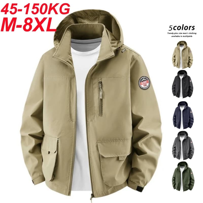Big Size Men's Hooded Jacket Spring Autumn Casual Outdoor Coat Fashion Middle Aged Male Lightweight Windbreaker Daily Wear Tops