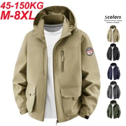 Big Size Men's Hooded Jacket Spring Autumn Casual Outdoor Coat Fashion Middle Aged Male Lightweight Windbreaker Daily Wear Tops