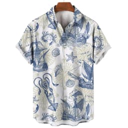 2024 Sailing World Graphic 3D Print Men's Vintage Shirt Fashion Casual Hawaiian Beach Style Summer Oversized Shirts for Men
