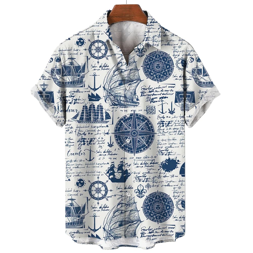 2024 Sailing World Graphic 3D Print Men's Vintage Shirt Fashion Casual Hawaiian Beach Style Summer Oversized Shirts for Men