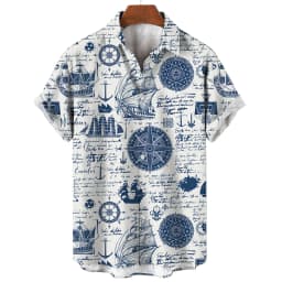 2024 Sailing World Graphic 3D Print Men's Vintage Shirt Fashion Casual Hawaiian Beach Style Summer Oversized Shirts for Men