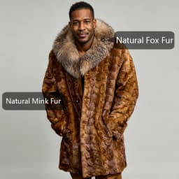 Men's Real Mink Fur Coats With Fox Fur Collar Mid-Length Fur Jacket Cropped Mink Fur Jacket Hot Selling Natural Fur Jacket