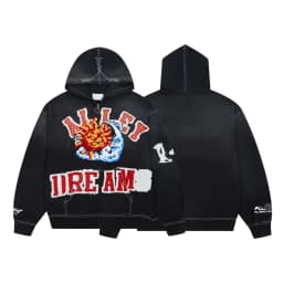 Streetwear Zip Up Hoodies with Letter Towel Embroidery Hiphop Street Style Heavy Weight Cotton Vintage Distressed Casual Hoodies