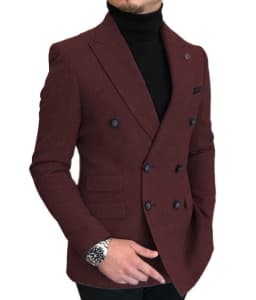 Formal 2025 New Burgundy Red Grey Lapel Tux Men Slim Fit Suits Coat Jacket Custom Made For Wendding Party Woolen cloth