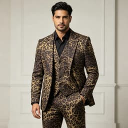 Leopard Print Men's Suits Fashion Slim Fit 3 Piece Jacket Pants Vest Full Sets Customized Single Breasted Notch Lapel Blazer