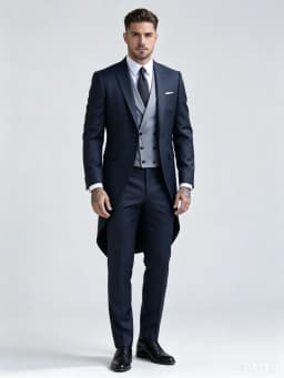 Navy Blue Men Tailcoat Formal Dress 3PCS Suit Swallow Tail Coat Male Jacket Vest Pants for Party Wedding Dance Magic Performance