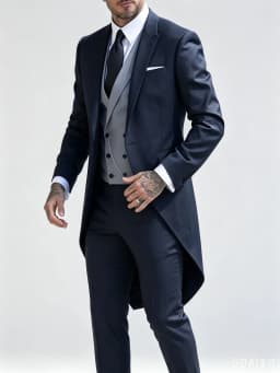 Navy Blue Men Tailcoat Formal Dress 3PCS Suit Swallow Tail Coat Male Jacket Vest Pants for Party Wedding Dance Magic Performance