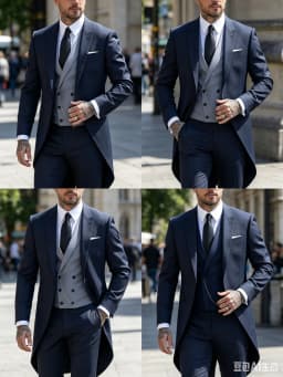 Navy Blue Men Tailcoat Formal Dress 3PCS Suit Swallow Tail Coat Male Jacket Vest Pants for Party Wedding Dance Magic Performance