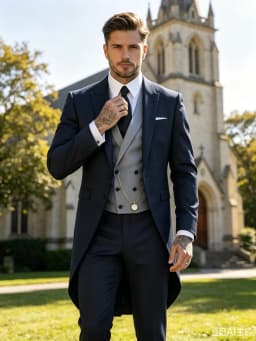Navy Blue Men Tailcoat Formal Dress 3PCS Suit Swallow Tail Coat Male Jacket Vest Pants for Party Wedding Dance Magic Performance