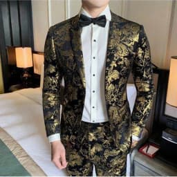 Suits Men's Gold-embroidered Fashionable Banquet Print Dance Singer Trend Host Casual Wedding Dress Male Star Performance Suit