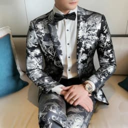 Suits Men's Gold-embroidered Fashionable Banquet Print Dance Singer Trend Host Casual Wedding Dress Male Star Performance Suit