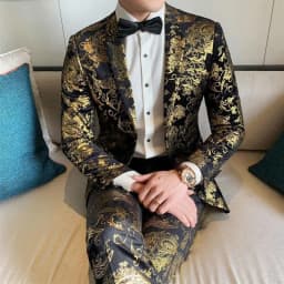 Suits Men's Gold-embroidered Fashionable Banquet Print Dance Singer Trend Host Casual Wedding Dress Male Star Performance Suit