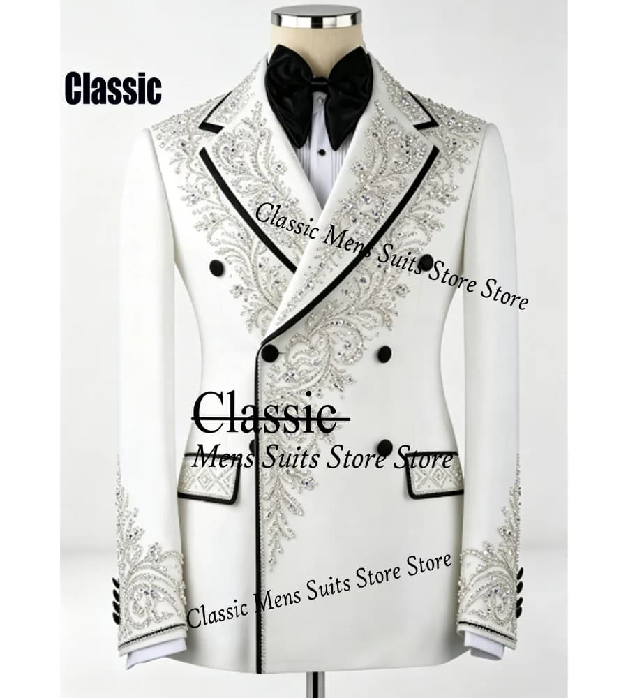 Customized Diamond Gem Men suits For Evening Groom Formal Corset Crystal Male Prom Party Simple Blazer 2 Pieces Set Tuxedos Slim