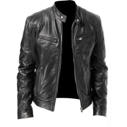 KIDWHXR Man Leather Jacket Motorcycle Punk Stand Collar Male Coat Windproof Long Sleeve Zipper Outdoor Casual Men Outerwear