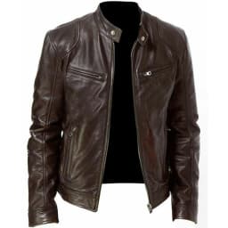 KIDWHXR Man Leather Jacket Motorcycle Punk Stand Collar Male Coat Windproof Long Sleeve Zipper Outdoor Casual Men Outerwear
