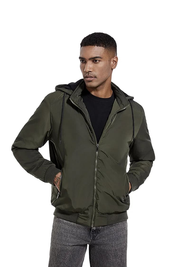 Autumn Mens Hooded Jacket Casual Thin Cotton-padded Windproof Sport Clothes for Men Removable Cap Outdoor Hoodies Coats