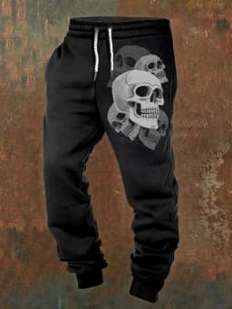 Men's casual jogging pants with drawstrings and Halloween skull prints, suitable for outdoor wear, autumn and winter fashion