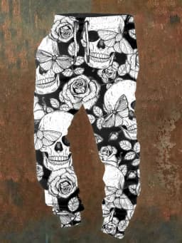 Men's casual jogging pants with drawstrings and Halloween skull prints, suitable for outdoor wear, autumn and winter fashion