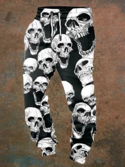 Men's casual jogging pants with drawstrings and Halloween skull prints, suitable for outdoor wear, autumn and winter fashion