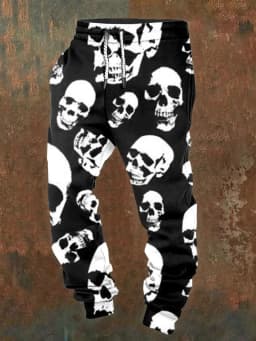 Men's casual jogging pants with drawstrings and Halloween skull prints, suitable for outdoor wear, autumn and winter fashion