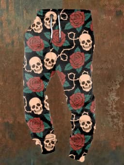 Men's casual jogging pants with drawstrings and Halloween skull prints, suitable for outdoor wear, autumn and winter fashion