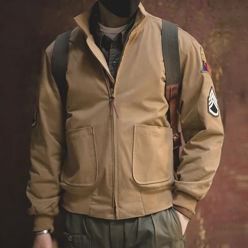 Maden Men's Vintage M1942 Tank Jackets Lightweight and Thicker Versions Khaki Coat Zippered Tapered Hem Outwear for Men